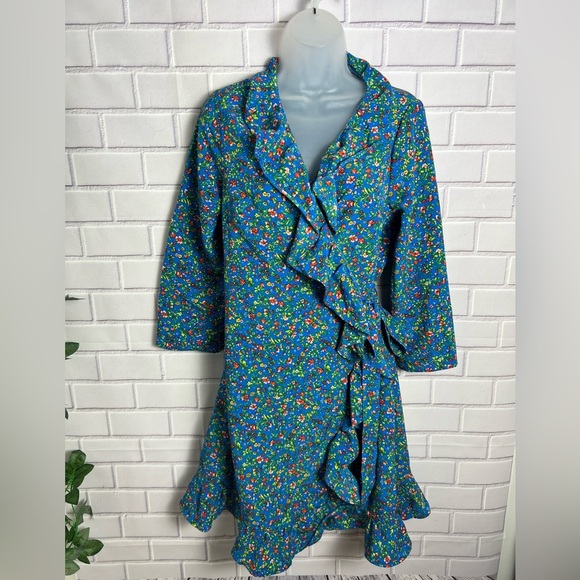 ALISON ANDREWS Floral Ruffle Wrap Dress/size L - Picture 2 of 10